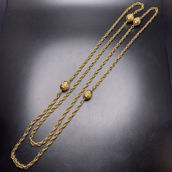Extra Long Acorn Look Station Necklace Gold Tone 56 Inch Classic Vintage - Picture 1 of 7